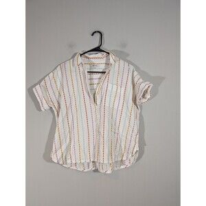 Madewell Top Women Sz XS White Boho Short Sleeve Oversized Daily Shirt Rainbow